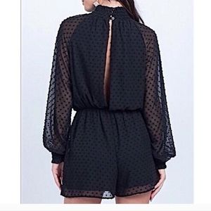 EVERLY NWOT Black Swiss Dot Romper Jumpsuit Medium